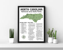 Load image into Gallery viewer, North Carolina State and National Park Map | North Carolina National Park Poster | North Carolina State Park Poster