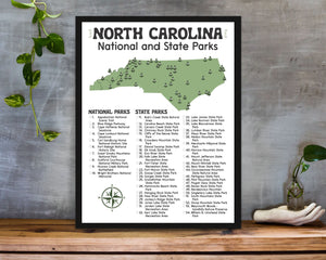 North Carolina State and National Park Map | North Carolina National Park Poster | North Carolina State Park Poster