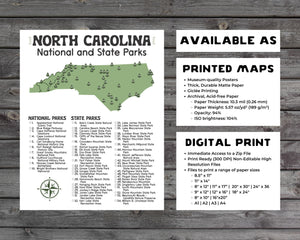 North Carolina State and National Park Map | North Carolina National Park Poster | North Carolina State Park Poster