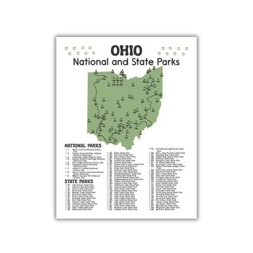 Ohio State and National Park Map | Ohio National Park Poster | Ohio State Park Poster