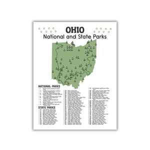 Ohio State and National Park Map | Ohio National Park Poster | Ohio State Park Poster