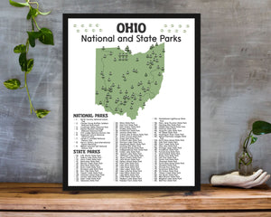 Ohio State and National Park Map | Ohio National Park Poster | Ohio State Park Poster
