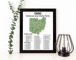 Ohio State and National Park Map | Ohio National Park Poster | Ohio State Park Poster