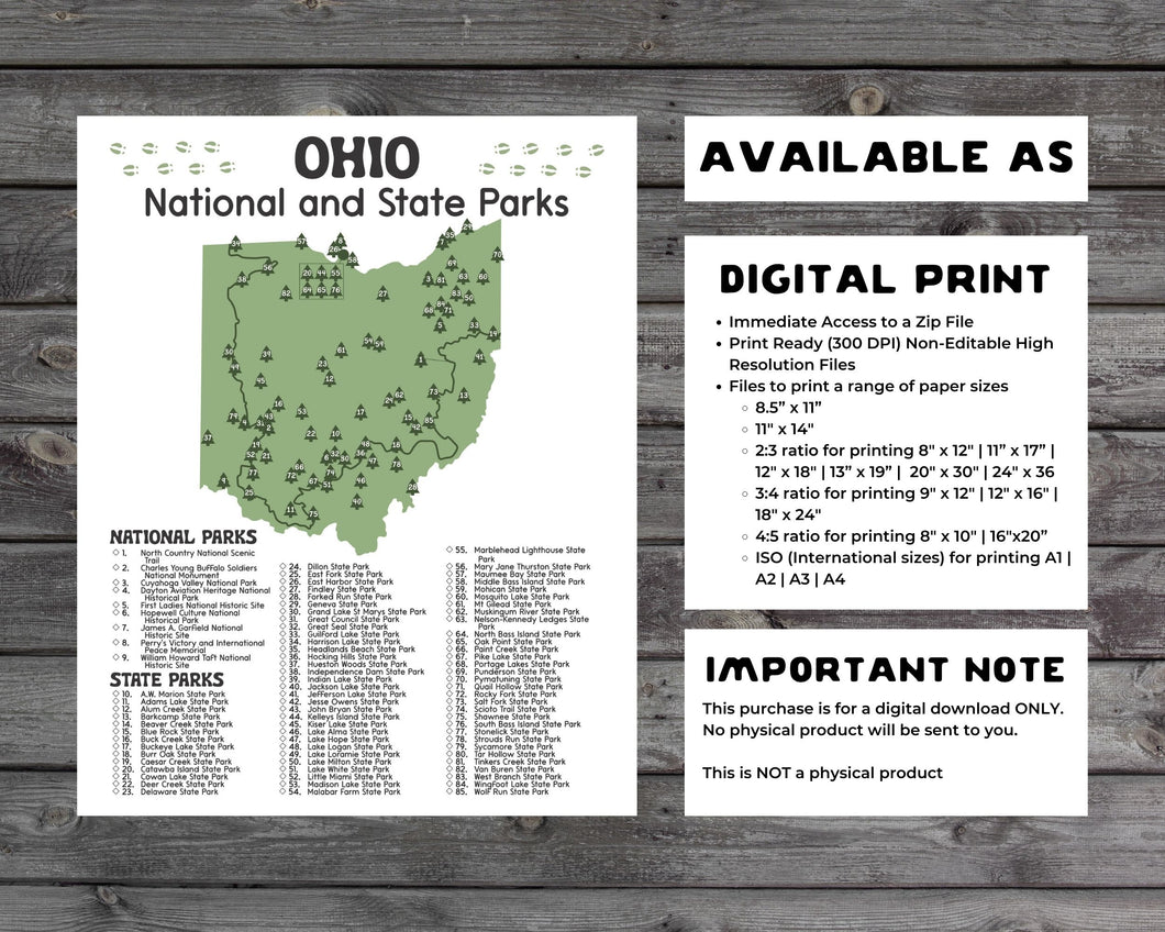 Ohio State and National Park Map | Ohio National Park Poster | Ohio State Park Poster