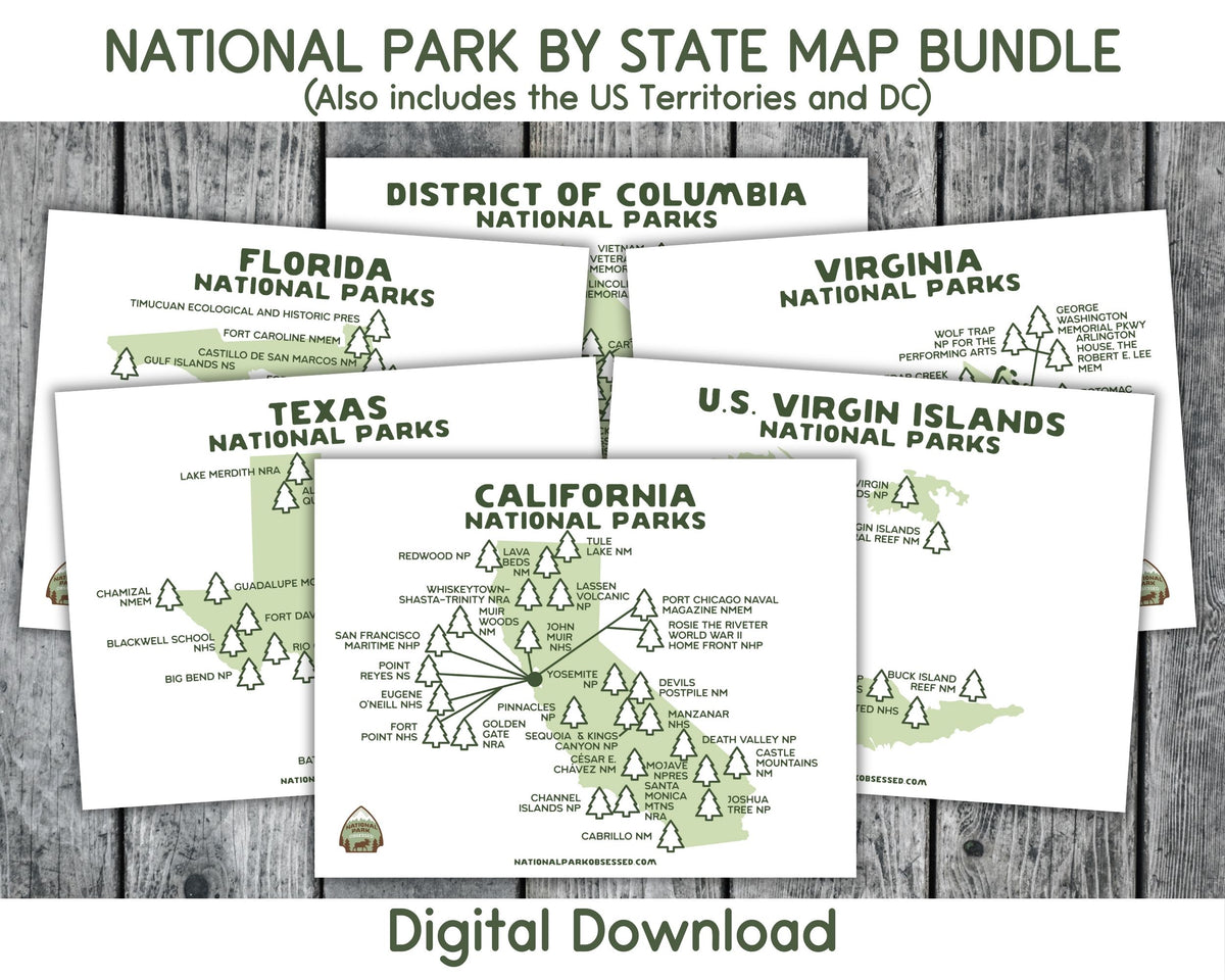 Nps Map Examples Printable National Park Maps by State (Digital Download) – National ...