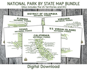 Printable National Park Maps by State (Digital Download)