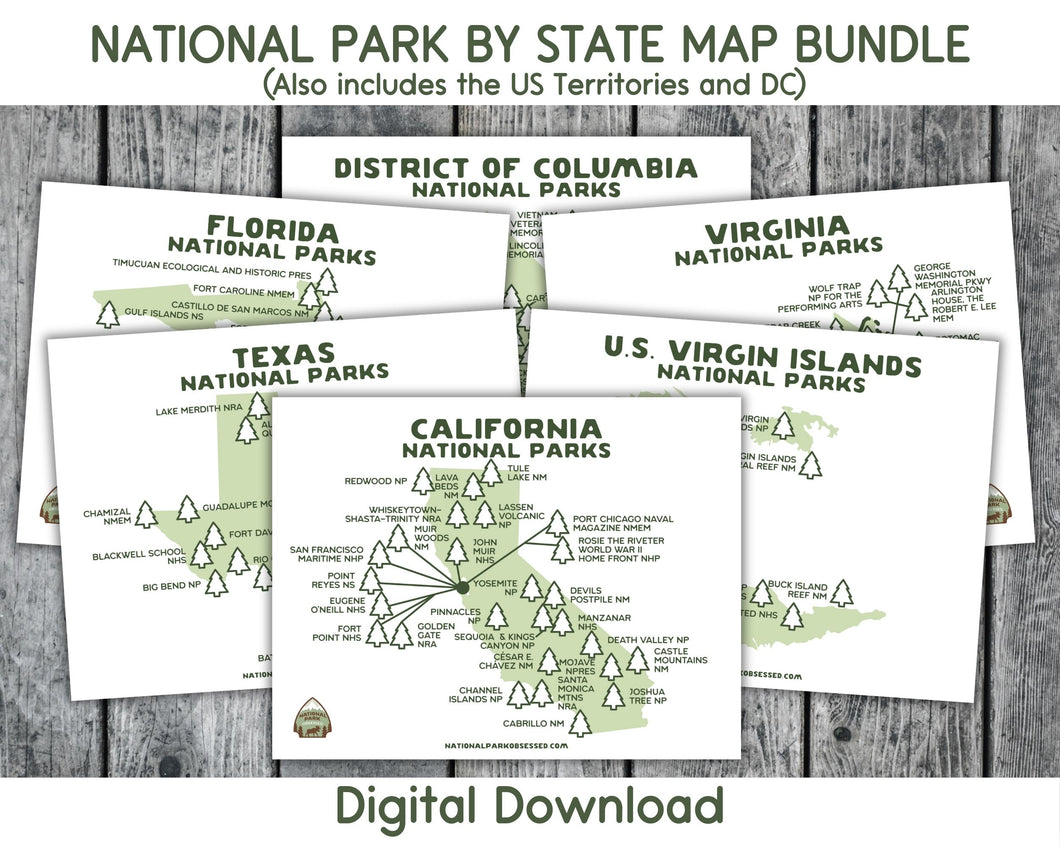 Printable National Park Maps by State (Digital Download)