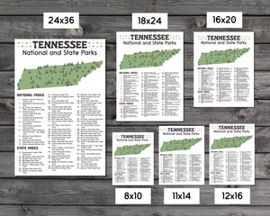 Tennessee State and National Park Map | Tennessee National Park Poster | Tennessee State Park Poster