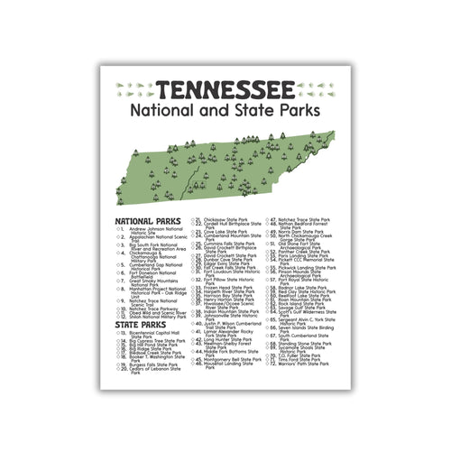 Tennessee State and National Park Map | Tennessee National Park Poster | Tennessee State Park Poster