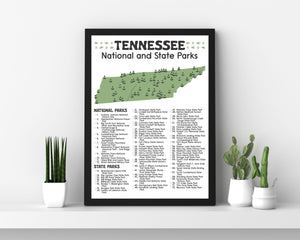 Tennessee State and National Park Map | Tennessee National Park Poster | Tennessee State Park Poster