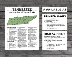 Tennessee State and National Park Map | Tennessee National Park Poster | Tennessee State Park Poster