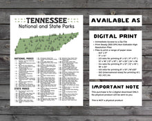 Load image into Gallery viewer, Tennessee State and National Park Map | Tennessee National Park Poster | Tennessee State Park Poster