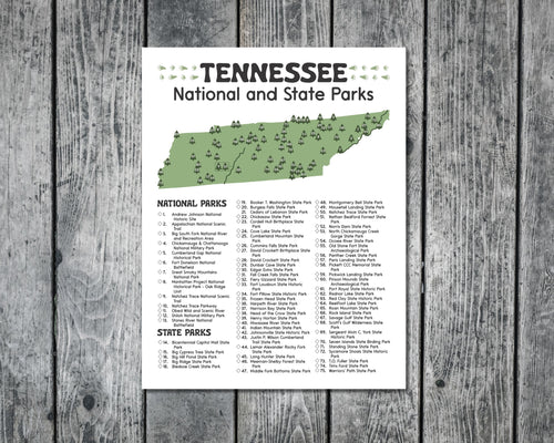 Tennessee State and National Park Map | Tennessee National Park Poster | Tennessee State Park Poster