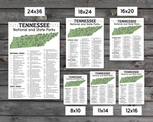 Load image into Gallery viewer, Tennessee State and National Park Map | Tennessee National Park Poster | Tennessee State Park Poster