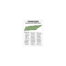Load image into Gallery viewer, Tennessee State and National Park Map | Tennessee National Park Poster | Tennessee State Park Poster