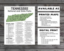 Load image into Gallery viewer, Tennessee State and National Park Map | Tennessee National Park Poster | Tennessee State Park Poster