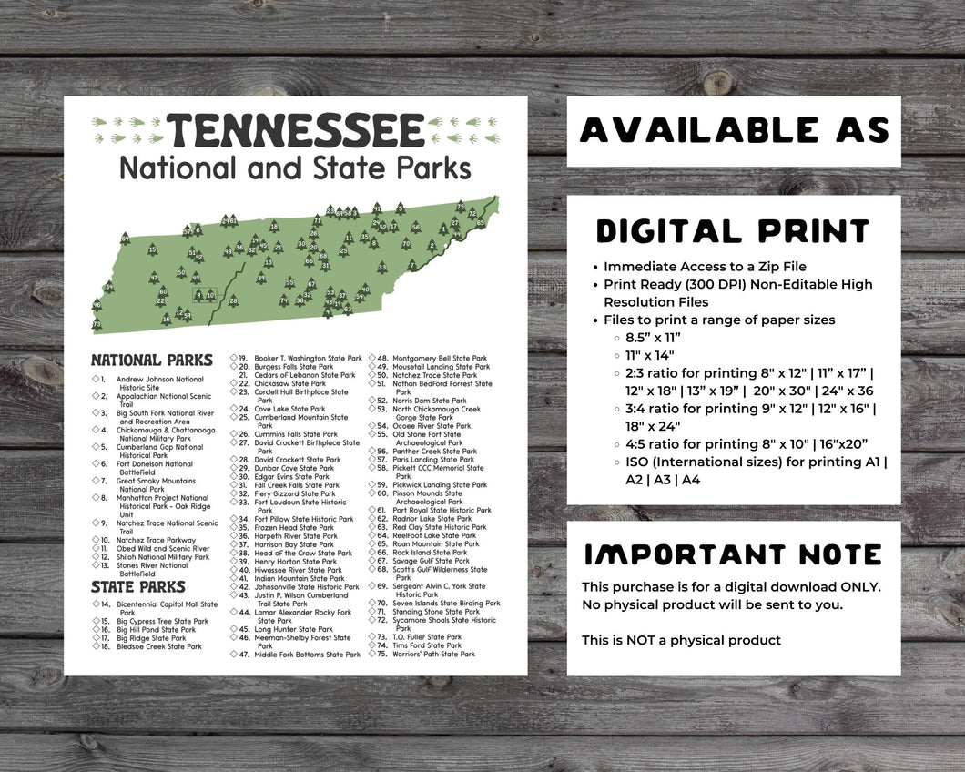 Tennessee State and National Park Map | Tennessee National Park Poster | Tennessee State Park Poster