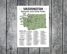 Load image into Gallery viewer, Washington State and National Park Map | Washington National Park Poster | Washington State Park Poster