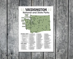 Washington State and National Park Map | Washington National Park Poster | Washington State Park Poster