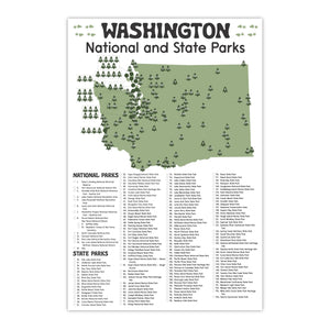 Washington State and National Park Map | Washington National Park Poster | Washington State Park Poster