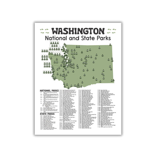 Washington State and National Park Map | Washington National Park Poster | Washington State Park Poster