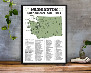 Washington State and National Park Map | Washington National Park Poster | Washington State Park Poster