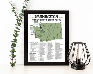 Washington State and National Park Map | Washington National Park Poster | Washington State Park Poster