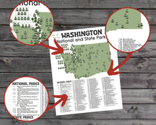 Load image into Gallery viewer, Washington State and National Park Map | Washington National Park Poster | Washington State Park Poster
