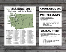 Load image into Gallery viewer, Washington State and National Park Map | Washington National Park Poster | Washington State Park Poster