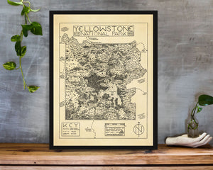 Yellowstone National Park Map Hand-Drawn Print