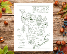 Load image into Gallery viewer, Arches National Park Map Hand-Drawn Print