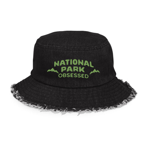 Distressed denim bucket hat - National Park Obsessed