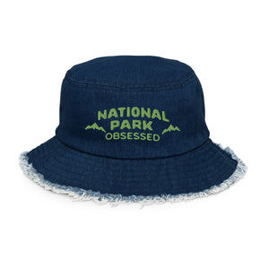 Distressed denim bucket hat - National Park Obsessed