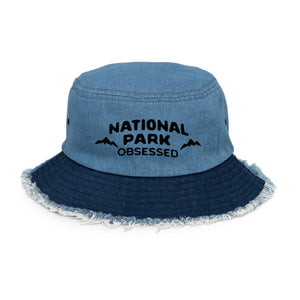 Distressed denim bucket hat - National Park Obsessed
