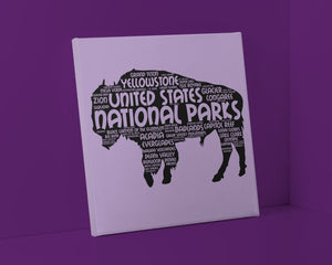 63 National Park Poster Bison Word Art / 63 National Park Print / National Park Travel Poster / National Park Art Print