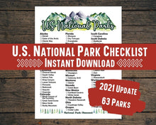 Load image into Gallery viewer, 2021 US National Park Checklist Printable / 63 National Park Poster / Instant Digital Download