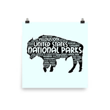 Load image into Gallery viewer, 63 National Park Poster Bison Word Art / 63 National Park Print / National Park Travel Poster / National Park Art Print