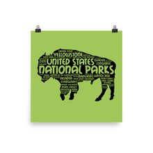 Load image into Gallery viewer, 63 National Park Poster Bison Word Art / 63 National Park Print / National Park Travel Poster / National Park Art Print