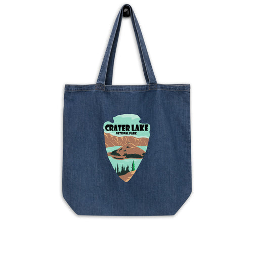 Crater Lake Shield Organic denim tote bag