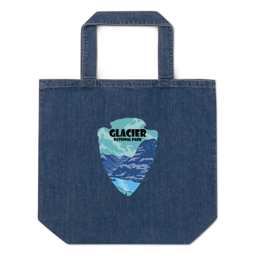 Glacier National Park Arrowhead Organic denim tote bag