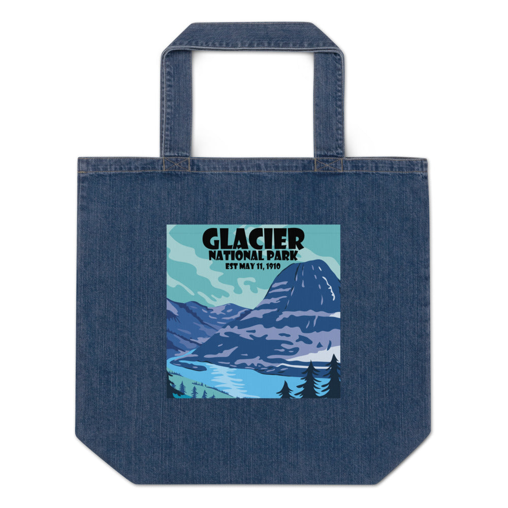 Glacier National Park Organic denim tote bag