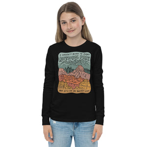 "National Parks are on my Bucket List" Youth long sleeve tee